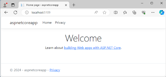 Добашняя страница ASP.NET Core на локальном хосте