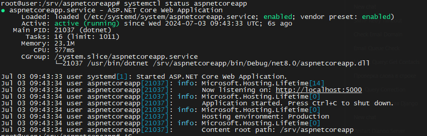 Запуск ASP.NET Core с помощью systemd
